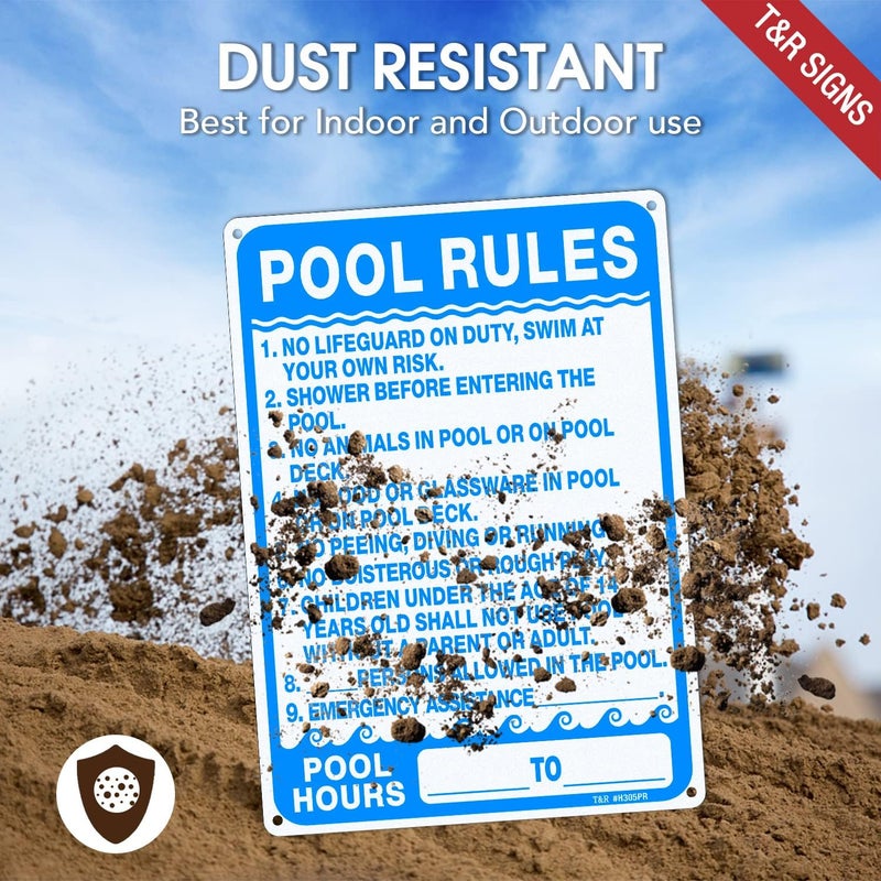 TR Pool Rules Sign, Pool Sign - 2 Pack - 14"x10" .040 Rust Free Heavy Aluminum, Reflective, Waterproof, Weatherproof and Fade Resistant, 4 pre-drilled holes, Easy to Mount - Image 5